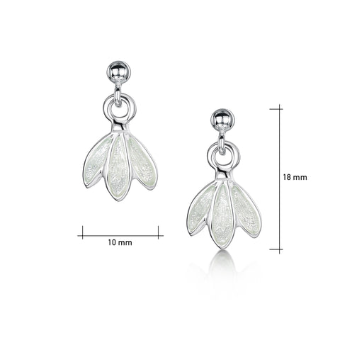 Snowdrop Petite Sterling Silver Drop Earrings in Crystal Enamel by Sheila Fleet Jewellery