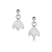 Snowdrop Petite Sterling Silver Drop Earrings in Crystal Enamel by Sheila Fleet Jewellery