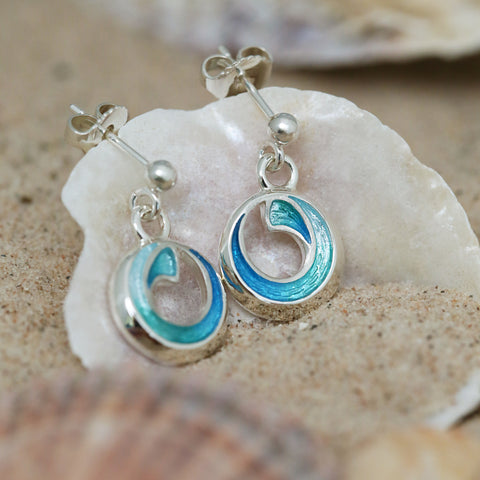 Atlantic Breaker Petite Drop Earrings in Shallows Enamel by Sheila Fleet Jewellery