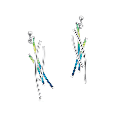 Wild Grasses Dress Drop Earrings in Meadow Enamel by Sheila Fleet Jewellery