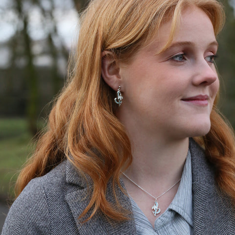 Snowdrop Sterling Silver Drop Earrings in Leaf Enamel by Sheila Fleet Jewellery
