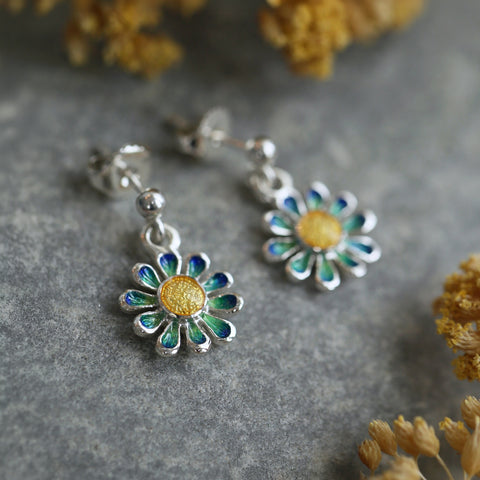 Daisies at Dawn Drop Earrings in SCAA Enamel by Sheila Fleet Jewellery