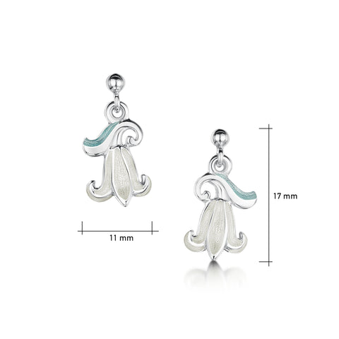 Bluebell Drop Earrings in Whitebell Enamel by Sheila Fleet Jewellery