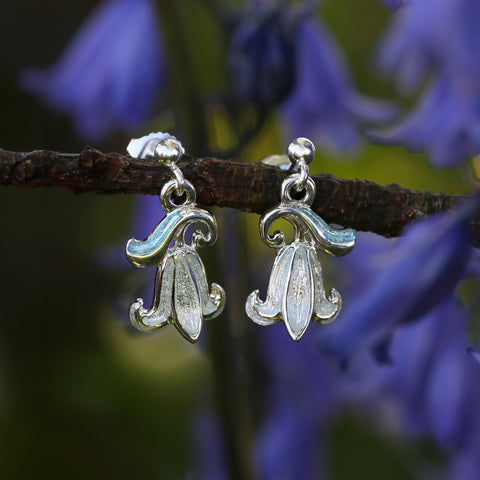 Bluebell Drop Earrings in Whitebell Enamel by Sheila Fleet Jewellery