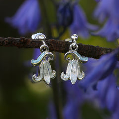 Bluebell Drop Earrings in Whitebell Enamel by Sheila Fleet Jewellery