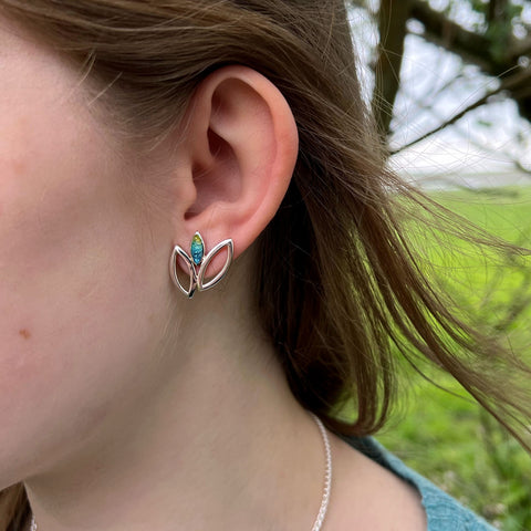 Seasons Silver 3-leaf Stud Earrings in Summer Enamel