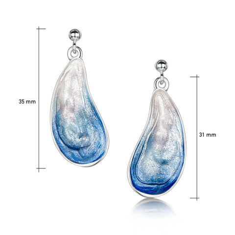 Mussel Large Drop Earrings in Mussel Blue Enamel by Sheila Fleet Jewellery