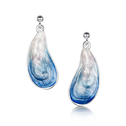 Mussel Large Drop Earrings in Mussel Blue Enamel by Sheila Fleet Jewellery