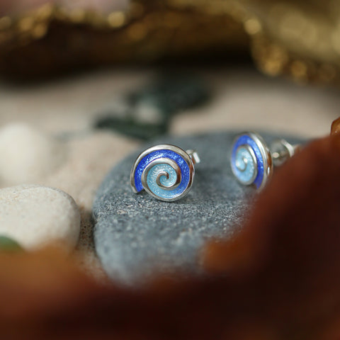 Skara Spiral Stud Earrings in Glacier Enamel by Sheila Fleet Jewellery