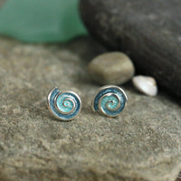 Skara Spiral Stud Earrings in Sage Enamel by Sheila Fleet Jewellery