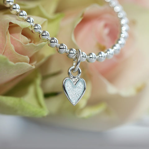 Secret Hearts Petite Stretch Bracelet in Frost Enamel by Sheila Fleet Jewellery