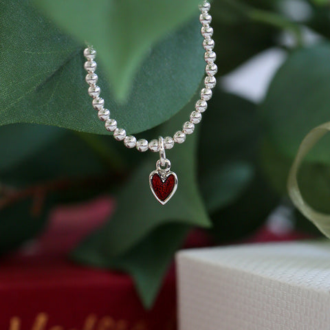 Secret Hearts Petite Stretch Bracelet in Red Enamel by Sheila Fleet Jewellery