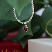 Secret Hearts Petite Stretch Bracelet in Red Enamel by Sheila Fleet Jewellery