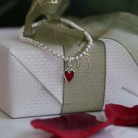 Secret Hearts Petite Stretch Bracelet in Red Enamel by Sheila Fleet Jewellery