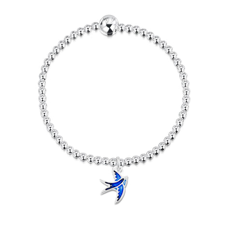 Swallows Stretch Bracelet in Sapphire Blue Enamel by Sheila Fleet
