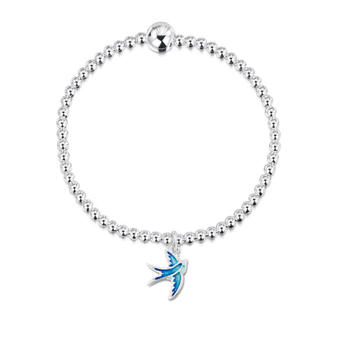 Swallows Stretch Bracelet in Summer Blue Enamel by Sheila Fleet