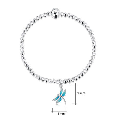 Dragonfly Enamel Stretch Bracelet in Sterling Silver by Sheila Fleet