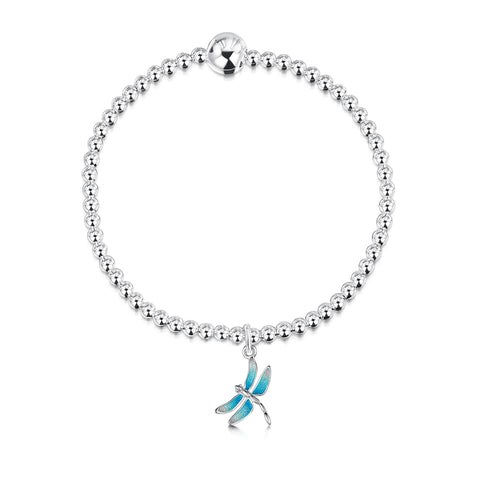 Dragonfly Enamel Stretch Bracelet in Sterling Silver by Sheila Fleet
