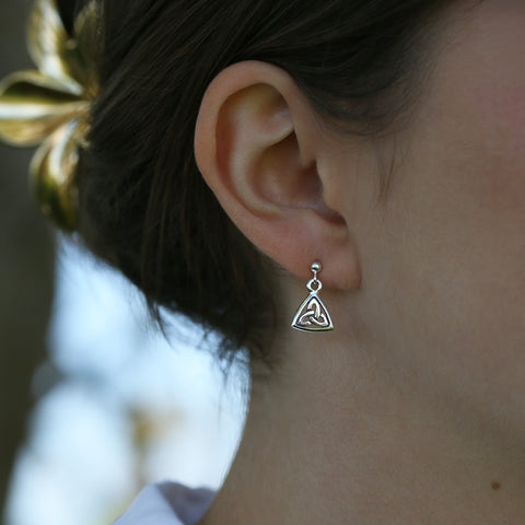 Book of Kells Trinity Knot Small Drop Earrings in Sterling Silver by Sheila Fleet Jewellery