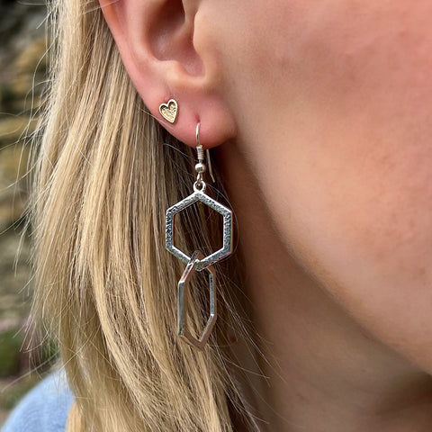 Honeycomb Double Link Drop Earrings in Sterling Silver