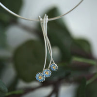Primula Scotica 3-flower Necklace in Forget-Me-Knot Blue Enamel with 18ct Yellow Gold Centres