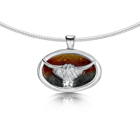 Highland Cow Necklace in Sunset Enamel by Sheila Fleet Jewellery