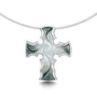 Sinclair Cross Dress Necklace in Moss Grey Enamel by Sheila Fleet Jewellery