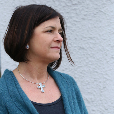 Sinclair Cross Dress Necklace in Silver Grey Enamel by Sheila Fleet Jewellery