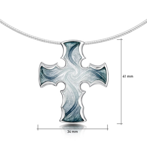 Sinclair Cross Dress Necklace in Silver Grey Enamel by Sheila Fleet Jewellery