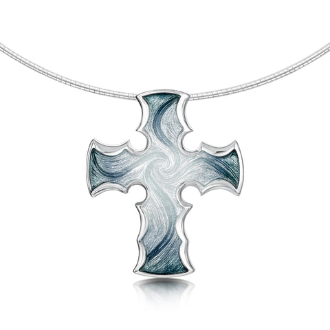 Sinclair Cross Dress Necklace in Silver Grey Enamel by Sheila Fleet Jewellery