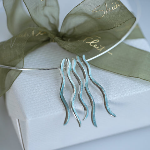 Atlantic Swell 5-frond Long Necklace in Storm Enamel by Sheila Fleet Jewellery