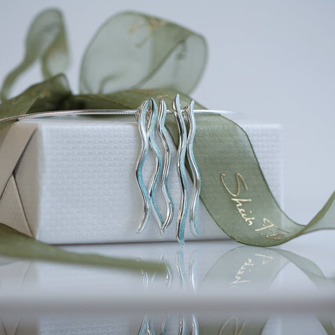 Atlantic Swell 5-frond Long Necklace in Storm Enamel by Sheila Fleet Jewellery