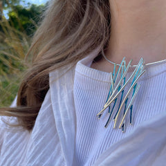 Wild Grasses Occasion Necklace in Peacock Enamel