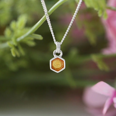 Honeycomb Petite Silver Pendant in Honey Enamel by Sheila Fleet Jewellery