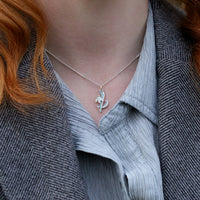 Snowdrop Small Silver Pendant Necklace in Leaf Enamel by Sheila Fleet Jewellery