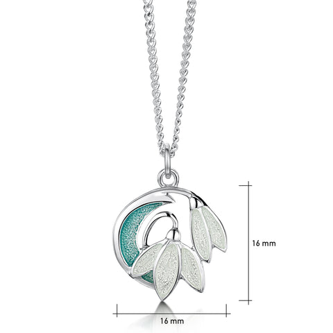 Snowdrop Small 2-flower Pendant in Leaf Enamel by Sheila Fleet Jewellery