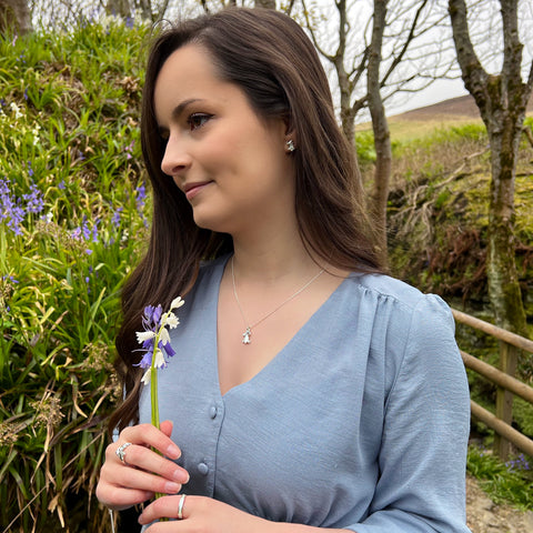 Bluebell Small Pendant Necklace in Whitebell Enamel by Sheila Fleet Jewellery