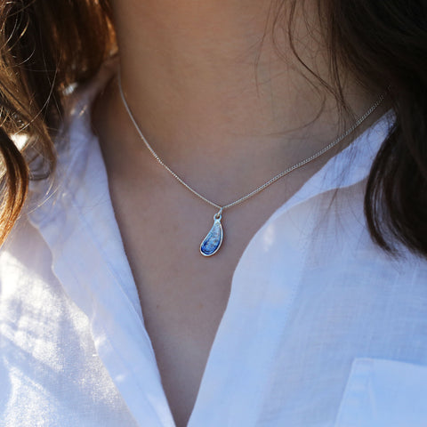 Mussel Petite Pendant in Mussel Blue Enamel by Sheila Fleet Jewellery