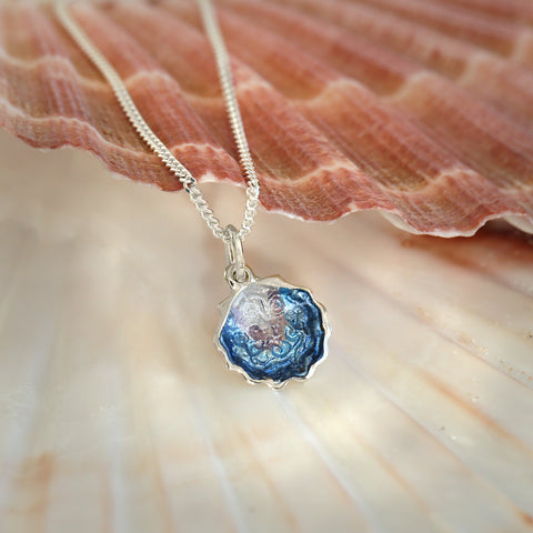 Scallop Petite Pendant in Scallop Blue Enamel by Sheila Fleet Jewellery