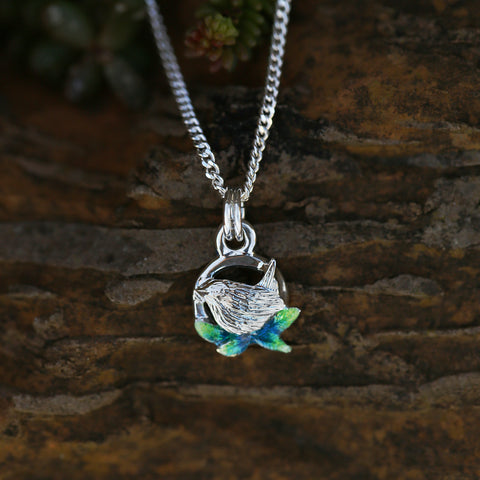 Wren Silver Small Pendant in Spring Enamel by Sheila Fleet Jewellery