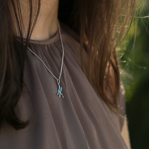 Dragonfly Enamelled Pendant Necklace in Sterling Silver by Sheila Fleet Jewellery