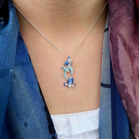 Bluebell Enamel Pendant Necklace in Sterling Silver