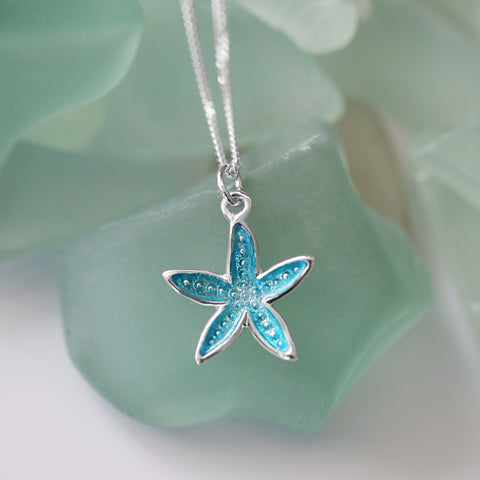 Starfish Pendant Necklace in Shallows Enamel by Sheila Fleet Jewellery