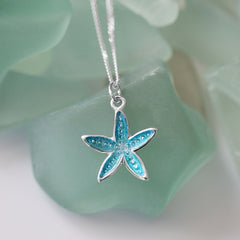 Starfish Pendant Necklace in Shallows Enamel by Sheila Fleet Jewellery