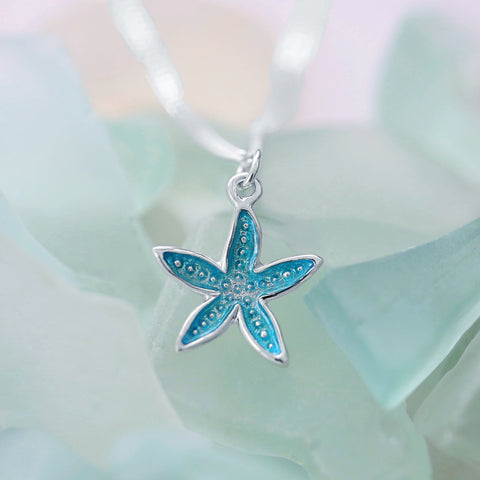 Starfish Pendant Necklace in Shallows Enamel by Sheila Fleet Jewellery