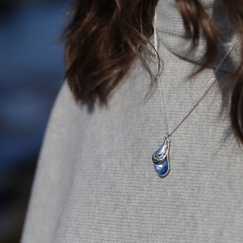 Mussel 2-Part Small Pendant in Mussel Blue Enamel by Sheila Fleet Jewellery