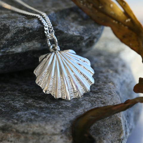 Scallop Small Pendant in Scallop Blue Enamel by Sheila Fleet Jewellery