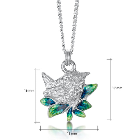 Wren Silver Pendant in Spring Enamel by Sheila Fleet Jewellery