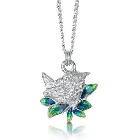 Wren Silver Pendant in Spring Enamel by Sheila Fleet Jewellery