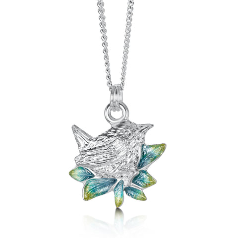 Wren Silver Pendant in Summer Enamel by Sheila Fleet Jewellery